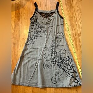 Burning Man Gray Sleeveless Dress with Lace and Black Swirl Design